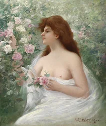 Junge Frau pflückt Rosen
